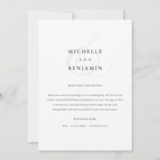 Elegantes klassisches Hochzeitssemble Dankeskarte (Rückseite)