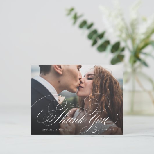 Elegantes klassisches Kalligrafie-Foto danke postc Postkarte (Stehend Vorderseite)