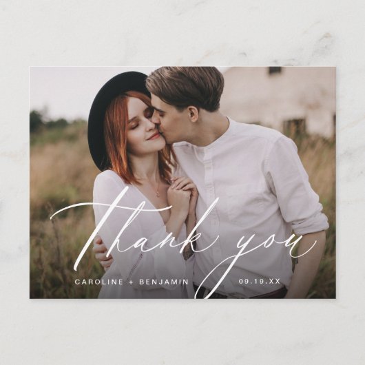 Elegantes klassisches Kalligrafie-Foto danke postc Postkarte (Vorderseite)