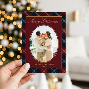 Elegantes klassisches Karo-Familienfoto Weihnachte Feiertagskarte