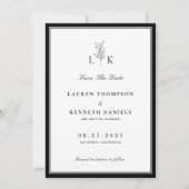 Elegantes klassisches Leaf Monogramm Save the Date Einladung (Vorderseite)