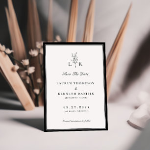 Elegantes klassisches Leaf Monogramm Save the Date Einladung