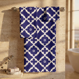 Elegantes klassisches Marinemuster in Blau und Wei Badhandtuch Set
