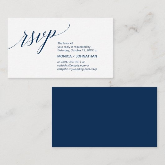 Elegantes klassisches Minimal, Navy Blue Script, U Begleitkarte (Vorne/Hinten)