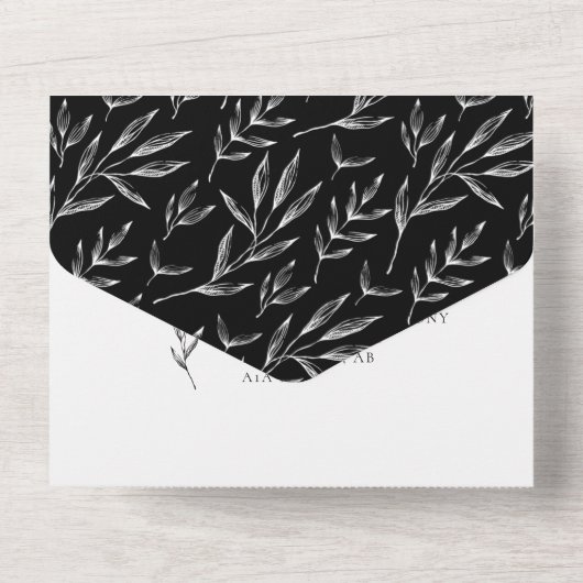 Elegantes klassisches Minimalistisches botanisches All In One Einladung (Rückseite)