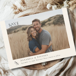 Elegantes, klassisches, Monogramm, Beige, 1. Foto Save The Date