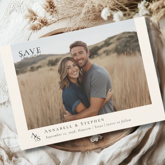 Elegantes, klassisches, Monogramm, Beige, 1. Foto  Save The Date