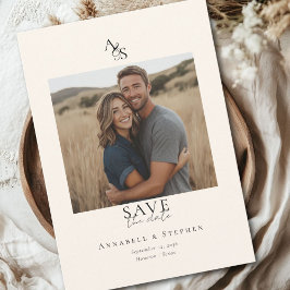 Elegantes, klassisches, Monogramm, Beige, 1. Foto Save The Date