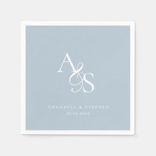 Elegantes, klassisches, Monogramm, Pulverblaues Ho Serviette (Vorderseite)