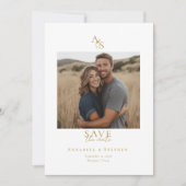 Elegantes, klassisches, Monogramm, Weiß, 1. Foto H Save The Date (Vorderseite)