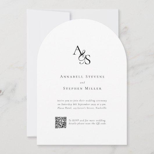 Elegantes, klassisches, Monogramm, Weiß, QR-Code-H Einladung (Vorderseite)