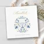 Elegantes klassisches Navy Blue Happy Hanukkah Flo Serviette<br><div class="desc">Wenn Sie weitere Anpassungen benötigen,  schreiben Sie mir bitte an yellowfebstudio@gmail.com.</div>