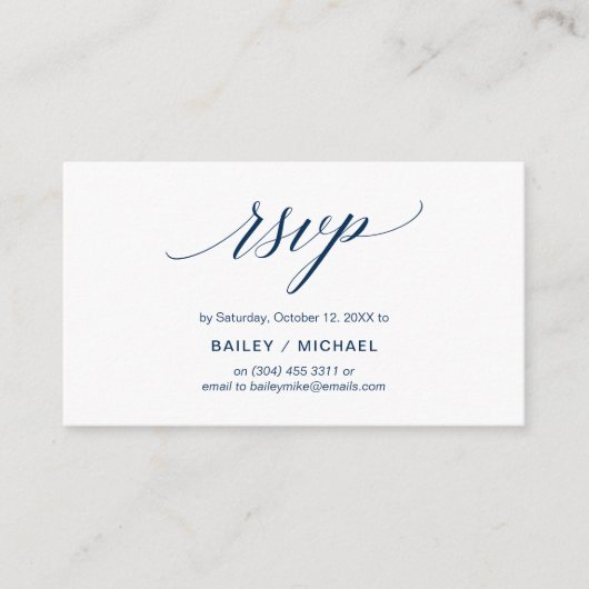 Elegantes klassisches, Navy Blue Script, Party UAW Begleitkarte (Vorderseite)