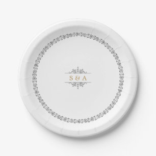 Elegantes klassisches Oldtimer-Hochzeitsmonogramm Pappteller