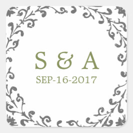 Elegantes klassisches Oldtimer-Hochzeitsmonogramm Quadratischer Aufkleber