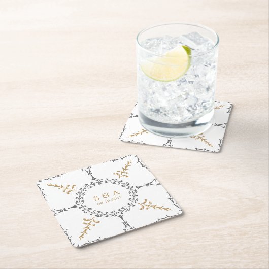 Elegantes klassisches Oldtimer-Hochzeitsmonogramm Rechteckiger Pappuntersetzer (Vor Ort)