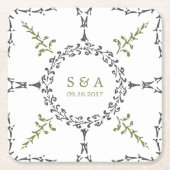 Elegantes klassisches Oldtimer-Hochzeitsmonogramm Rechteckiger Pappuntersetzer (Vorderseite)