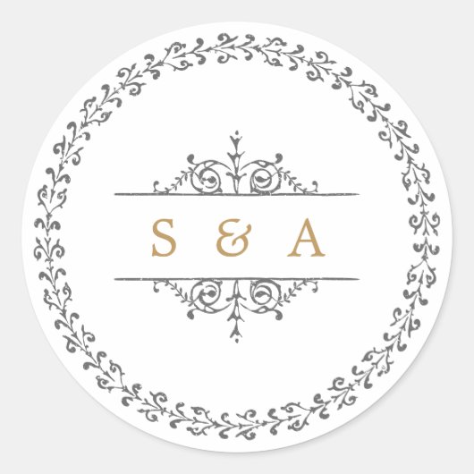 Elegantes klassisches Oldtimer-Hochzeitsmonogramm Runder Aufkleber (Vorderseite)