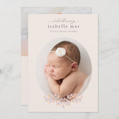 Elegantes klassisches Oval Foto Geburtsankündigung Einladung (Vorne/Hinten)