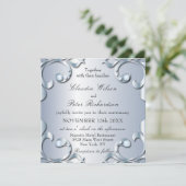 Elegantes klassisches Platin mit Edelsteinen Hochz Einladung (Stehend Vorderseite)