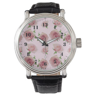 Elegantes klassisches Rosenmuster Blume Armbanduhr