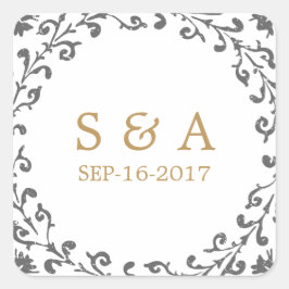Elegantes klassisches rustikales Hochzeitsszenario Quadratischer Aufkleber