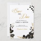 Elegantes klassisches Schwarz und Weiß, Blumen, Fo Save The Date (Vorderseite)