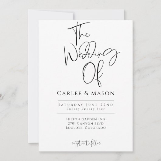 Elegantes klassisches Schwarz und Weiß, die Hochze Einladung (Vorderseite)