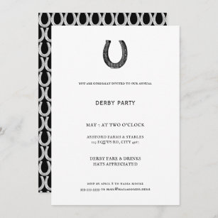 Elegantes Klassisches Schwarz-weißes Pferderennen  Einladung