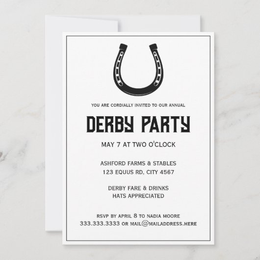 Elegantes Klassisches Schwarz-weißes Pferderennen Einladung (Vorderseite)
