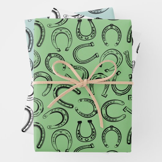 Elegantes Klassisches Schwarz-weißes Pferderennen  Geschenkpapier Set (Beispiel)