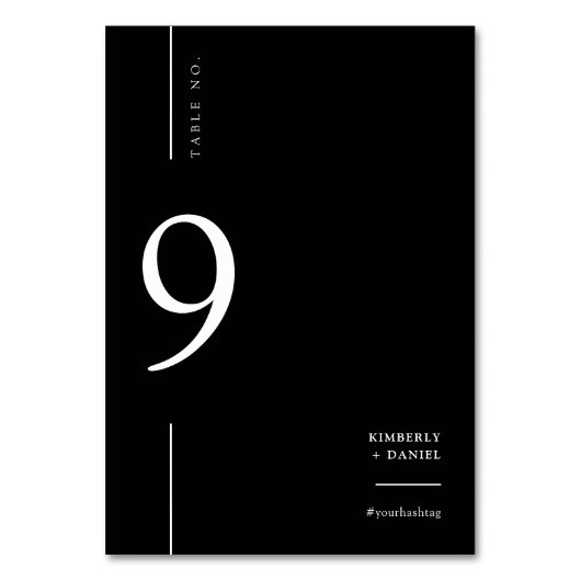 Elegantes, klassisches Schwarzes Hochzeitsstift Tischnummer (Vorderseite)