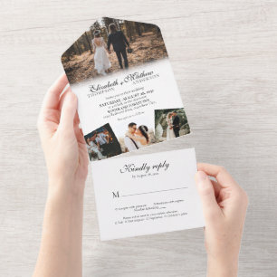 Elegantes klassisches Script Calligraphy Foto Wedd All In One Einladung