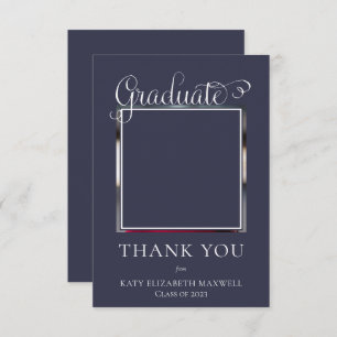 Elegantes, klassisches Script Graduate Foto Blue Dankeskarte