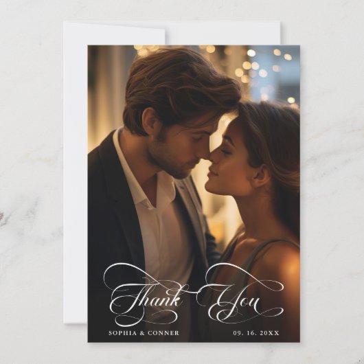 Elegantes, klassisches Script Wedding 2 Foto Dankeskarte (Vorderseite)