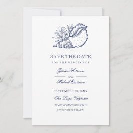 Elegantes klassisches Seashell Beach Wedding Foto Save The Date