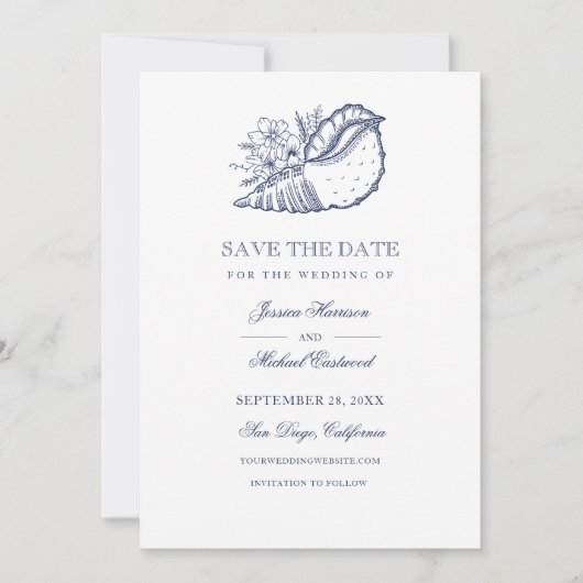 Elegantes klassisches Seashell Beach Wedding Foto Save The Date (Vorderseite)
