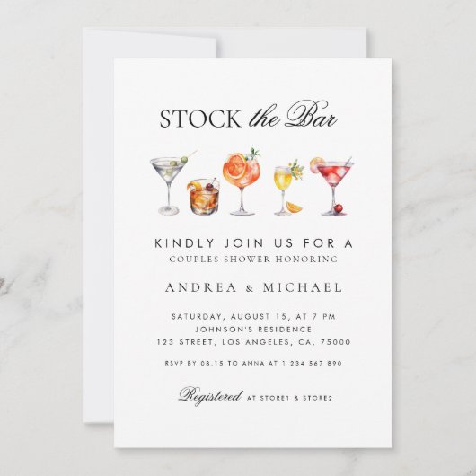 Elegantes, klassisches Skript Stock der Bar Couple Einladung (Vorderseite)