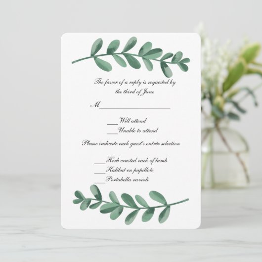 Elegantes klassisches Watercolor Green Blätter Res Einladung (Stehend Vorderseite)