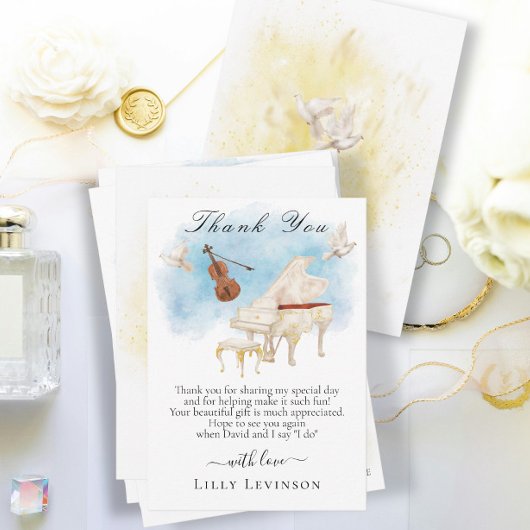 Elegantes Klavier mit Violine und Doves Dankeskarte