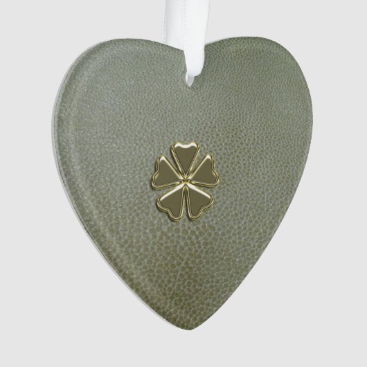 Elegantes Kleeblatt St.Patrick`s Day, Grünleder Ornament (Vorderseite)
