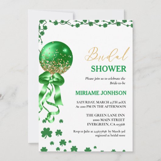 Elegantes Kleeblatt St. Patrick's Day Brautparty Einladung (Vorderseite)