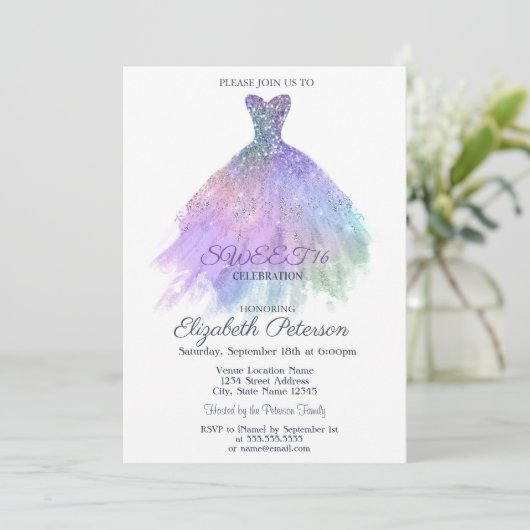 Elegantes Kleid Aquarell Farbenfroh gestreift Süß  Einladung (Stehend Vorderseite)