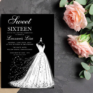 Elegantes Kleid Black 16 . Geburtstag 16 Geburtsta Einladung
