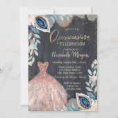 Elegantes Kleid, Confetti Feather Quinceañera Part Einladung (Vorderseite)