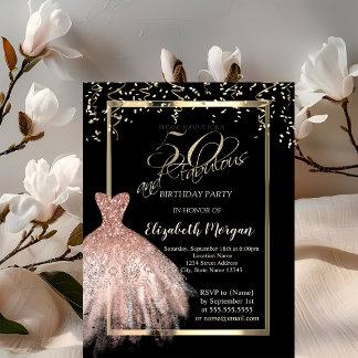 Elegantes Kleid, Confetti Rose Gold 50. Geburtstag Einladung