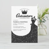 Elegantes Kleid & Crown Quinceñera Geburtstagspart Einladung (Stehend Vorderseite)