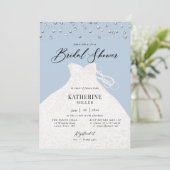 Elegantes Kleid in Pearls Dusty Blue Brautparty Einladung (Stehend Vorderseite)