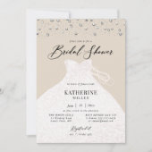 Elegantes Kleid in Perlen Klassisches Ecru Brautpa Einladung (Vorderseite)