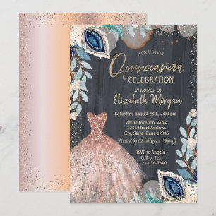 Elegantes Kleid, Konfetti-Feder-Quinceañera-Party Einladung